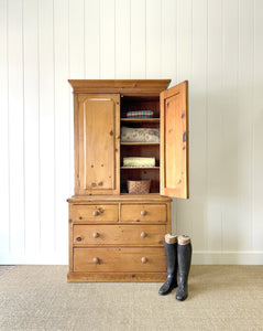 A 19th Century English Pine Linen Press Cupboard
