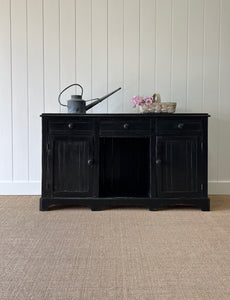 An Ebonzied English Country Pine Buffet Sideboard with "Dog Kennel" center c1860