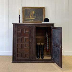 An Antique English William III Oak Clothes Cupboard