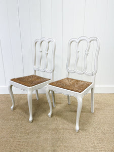 A Set of 6 Country French Painted Oak Dining Chairs With Rush Seats c1900