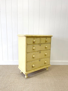 An Antique English Yellow Painted Pine Chest of Drawers Dresser c1890