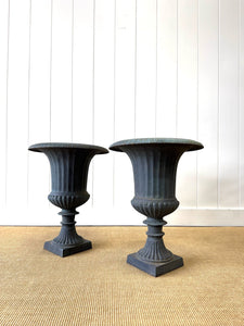 A Large and Special Pair of Antique Cast Iron Garden Urns