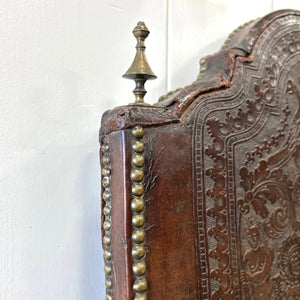 17th Century Iberian or English Walnut Side Chair w/Richly Tooled and Studded Leather Seat & Back