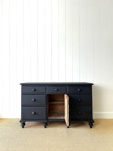 An Ebonized English Country Pine Buffet Sideboard
