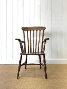 A Victorian Elm Slat Back English Windsor Farmhouse Armchair