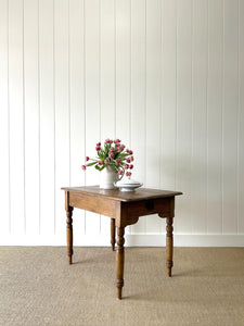 Antique English Country Pine 3.5ft Dining Table or Side Table with Drawer c1890