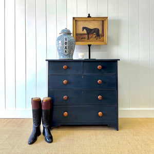 A Dark Blue English Pine Chest of Drawers Dresser c1890