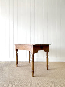 Antique English Country Pine 3.5ft Dining Table or Side Table with Drawer c1890