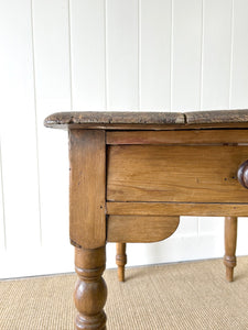 Antique English Country Pine 3.5ft Dining Table or Side Table with Drawer c1890