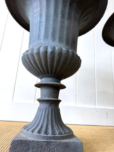 A Large and Special Pair of Antique Cast Iron Garden Urns