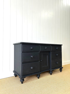 An Ebonized English Country Pine Buffet Sideboard