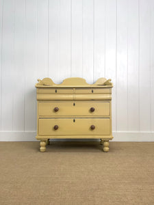 An Antique English Yellow Painted Pine Chest of Drawers Dresser c1890