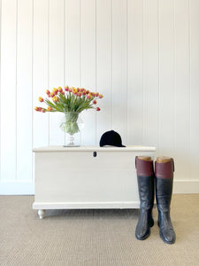 A Rustic Cream Painted English Pine Blanket Box or Coffee Table With Iron Handles