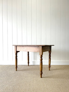 Antique English Country Pine 3.5ft Dining Table or Side Table with Drawer c1890