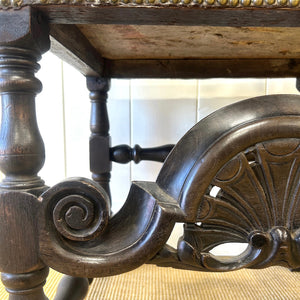 17th Century Iberian or English Walnut Side Chair w/Richly Tooled and Studded Leather Seat & Back
