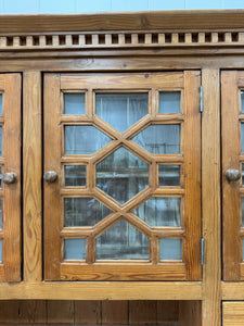 A Monumental Late 19th Century English Pine Bookcase Cabinet or Hutch