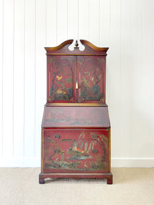 An Antique Red Chinoiserie Bookcase Cabinet or Hutch