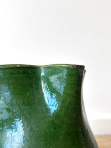 A Dutch Green Glazed Folded Spout Earthenware Pitcher c1890