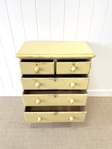 An Antique English Yellow Painted Pine Chest of Drawers Dresser c1890