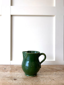 A Dutch Green Glazed Folded Spout Earthenware Pitcher c1890