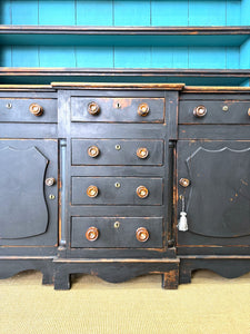 A Wonderful Large Ebonized Welsh Dresser or Cupboard