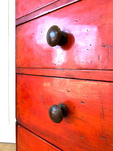 A Striking English Red Chest of Drawers Dresser c1890