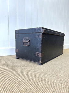 Antique Black English Pine Tool Box or Coffee Table With Iron Handles