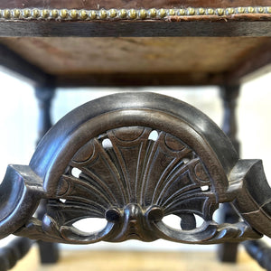 17th Century Iberian or English Walnut Side Chair w/Richly Tooled and Studded Leather Seat & Back