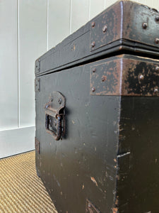 Antique Black English Pine Tool Box or Coffee Table With Iron Handles