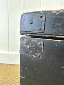 Antique Black English Pine Tool Box or Coffee Table With Iron Handles