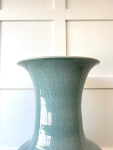 A Vintage Beautiful Monumental Chinese Porcelain Celadon Green Soldier Vase 52" Tall