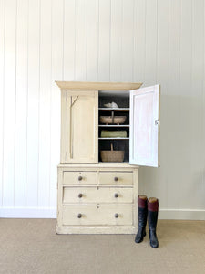 A Good Painted 19th Century English Pine Linen Press Housekeepers Cupboard