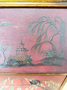 An Antique Red Chinoiserie Bookcase Cabinet or Hutch