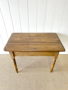 Antique English Country Pine 3.5ft Dining Table or Side Table with Drawer c1890