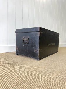 Antique Black English Pine Tool Box or Coffee Table With Iron Handles