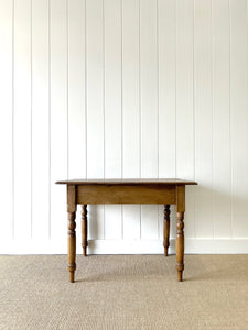 Antique English Country Pine 3.5ft Dining Table or Side Table with Drawer c1890
