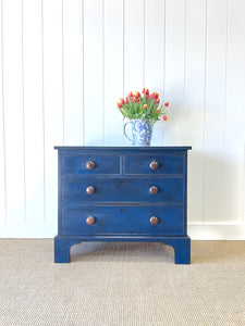 An Antique English Cobalt Blue Painted Pine Chest of Drawers Dresser c1890