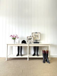 The Tradesmen Table With Shelf - English Country Painted Pine Hall Table 7ft