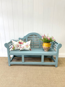 An Antique Robin's Egg Blue Painted Lutyens Garden Bench