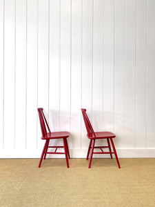 A Set of 5 Stick Back or Windsor Chairs in Red