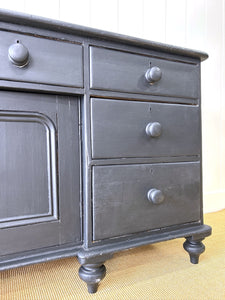 An Ebonized English Country Pine Buffet Sideboard