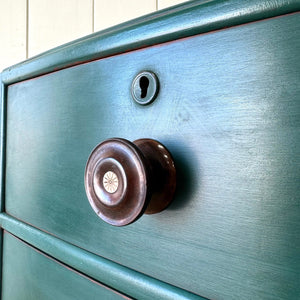 An English Pine Chest of Drawers Dresser in Green Paint c1890