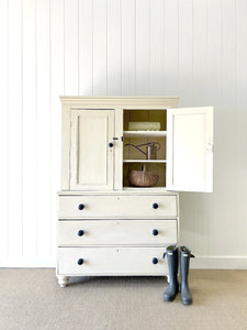 A Good Painted 19th Century English Pine Linen Press Housekeepers Cupboard