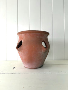 Lot of Seven English Terra Cotta Strawberry Pots with Perfect Patina!