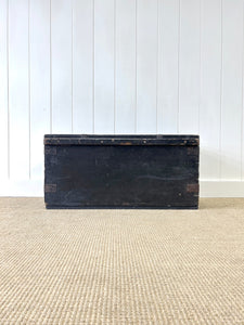 Antique Black English Pine Tool Box or Coffee Table With Iron Handles