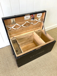 Antique Black English Pine Tool Box or Coffee Table With Iron Handles