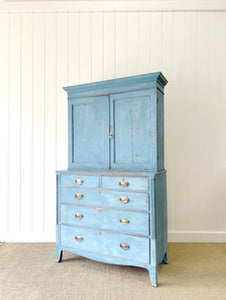A Good Painted 19th Century English Pine Linen Press Housekeepers Cupboard