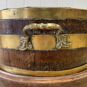 An Early 19th Century coopered oak and brass planter or cooler with zinc lining