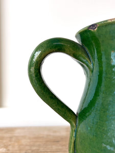 A Dutch Green Glazed Folded Spout Earthenware Pitcher c1890