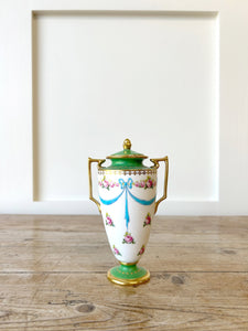 Green Miniature Minton Pedestal Handled Vase w/Cover